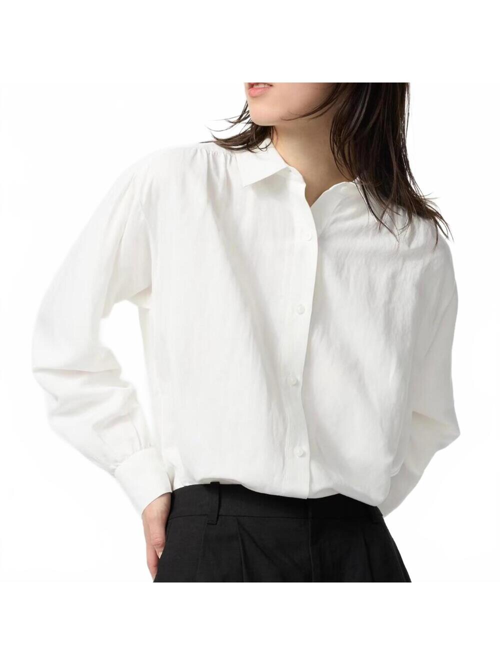 Uniqlo Linen Blend Oversized Shirt Button Up Off White NWT XS